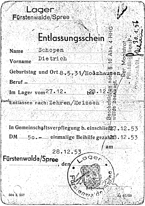 Schopen: Entlassungsschein